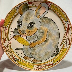 Janet Rothwoman rare Signed Art Pottery Plate mouse wheat Vintage Collectable